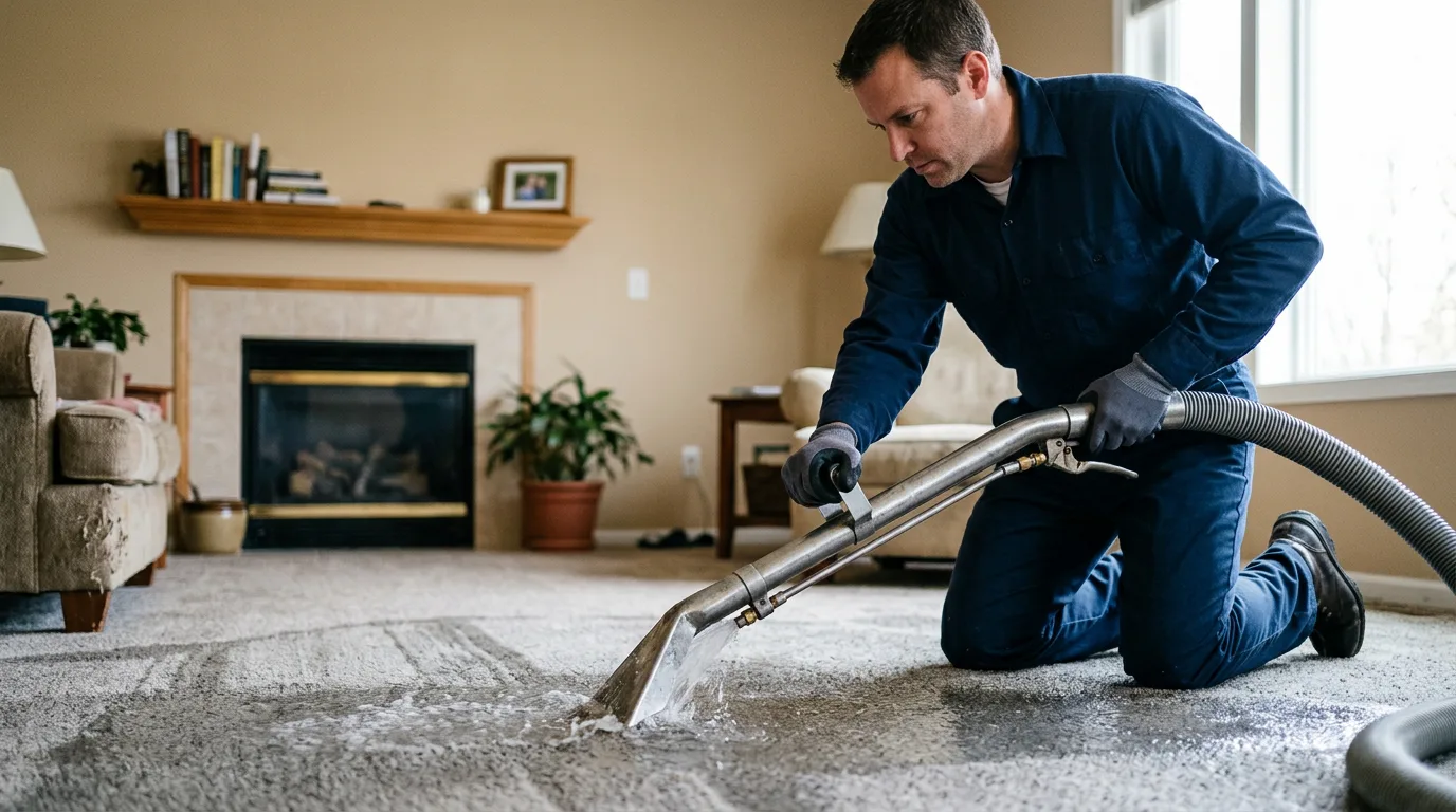 Water damage restoration technician working near Wapello, IA